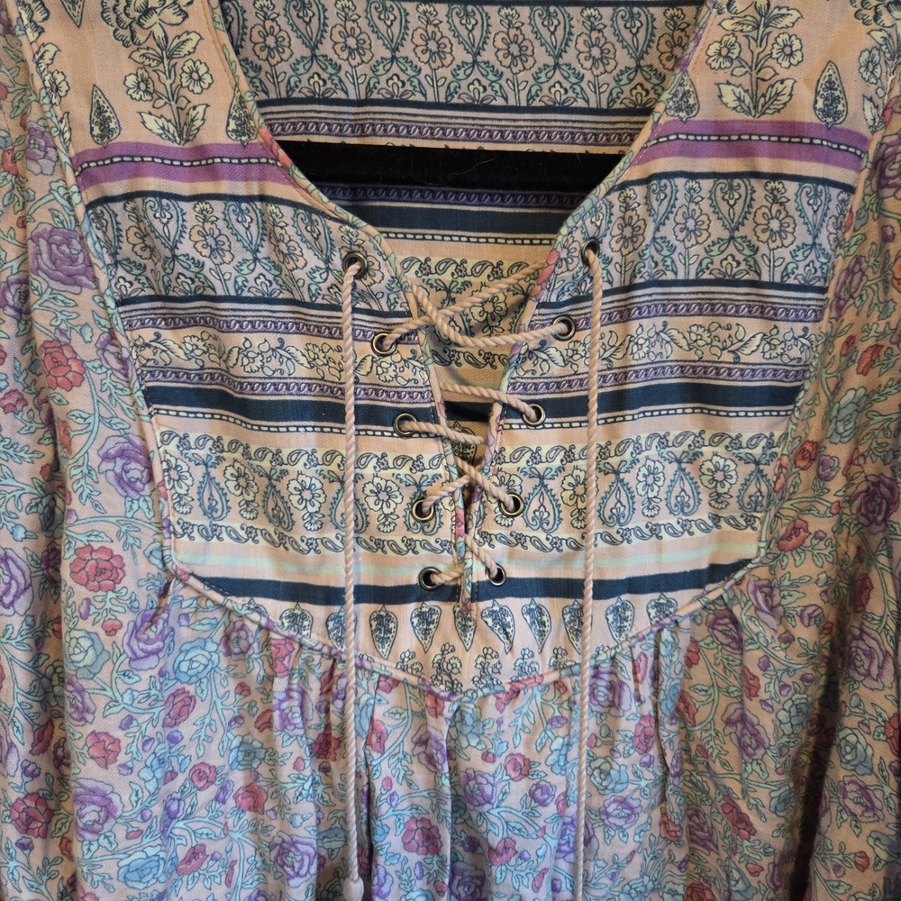Lucky Brand Pastel Paisley Lace-Up Peasant Tunic - Picture 3 of 11